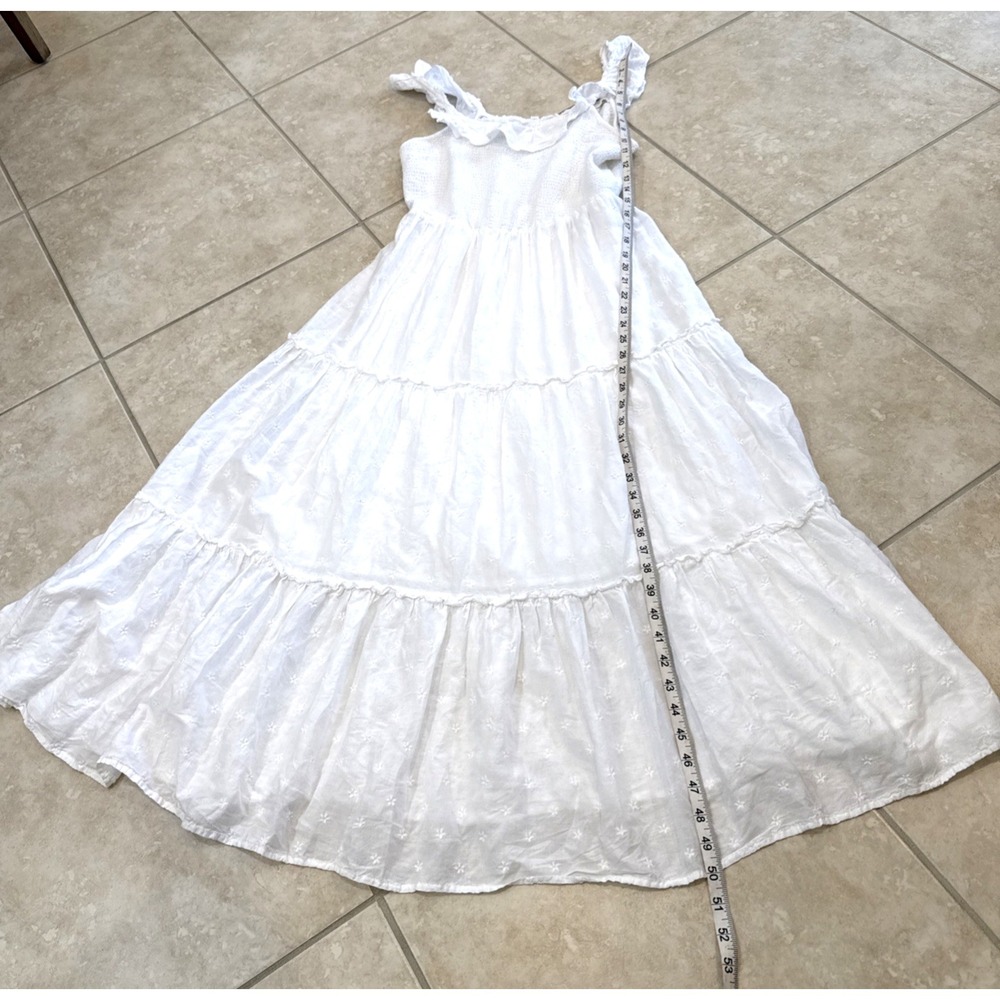Old Navy White Prairie Tiered Maxi Dress Sz M Embroidered Floral Cottagecore - Picture 6 of 10